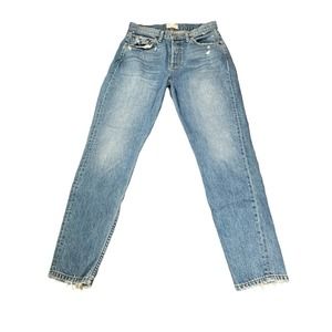 Boyish By Her Women Light Blue Mid Rise Billy Distressed Straight Jeans Size 27